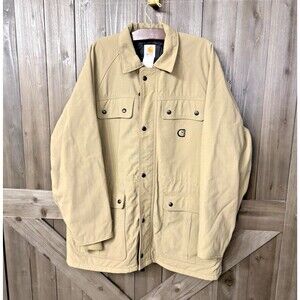 Vintage Carhartt Quilted Lined Work Jacket -Tan Khaki Brown Duck Coat 3XL TALL